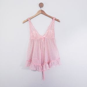 Victoria's Secret Pink Grey Speckled Ruffle Sheer Babydoll Chemise Top